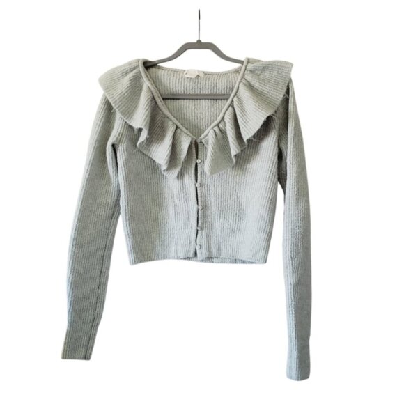 H&M Sage Ruffle Coquette Y2K Crop Romantic Cardigan S - Picture 2 of 7